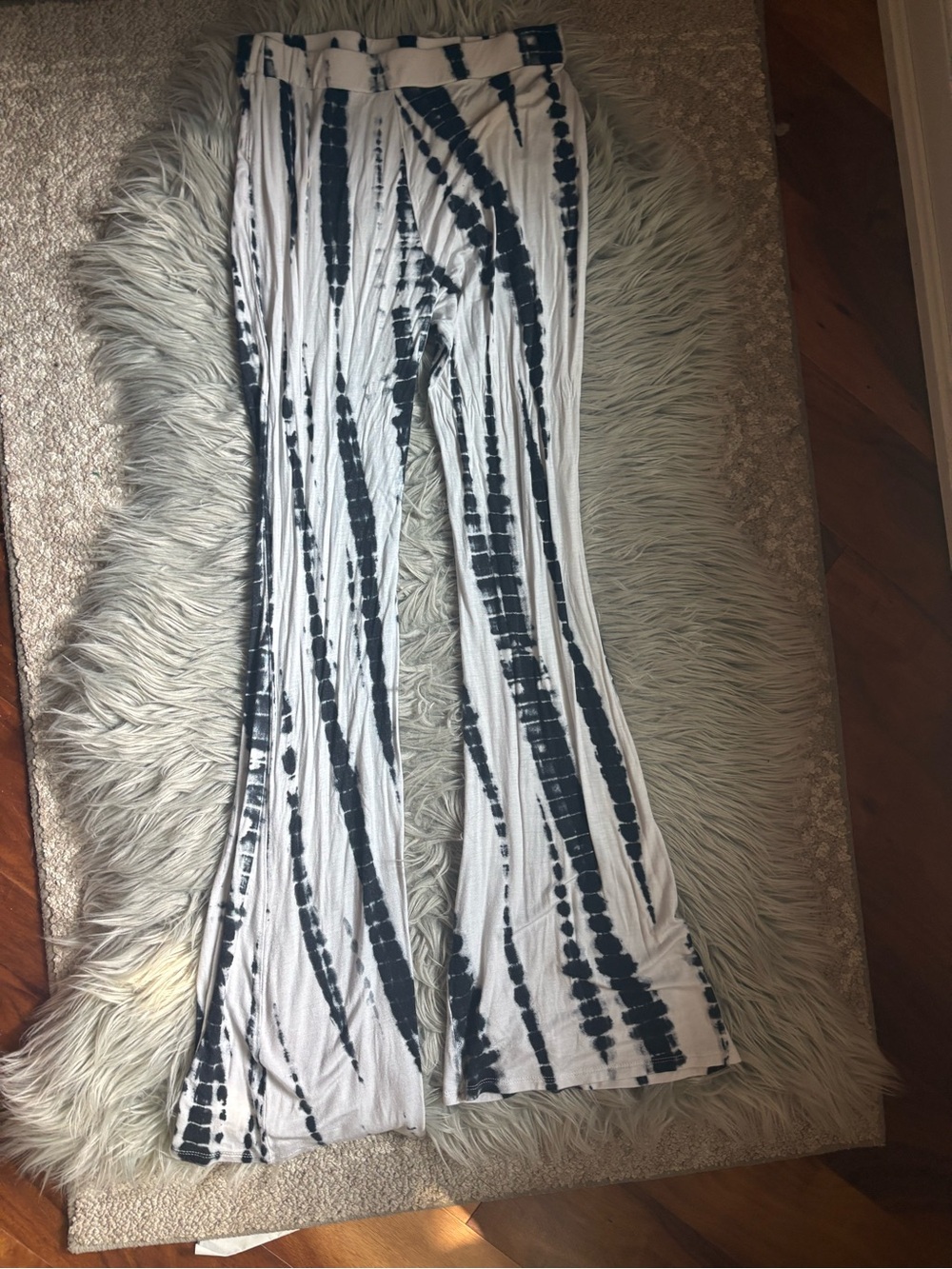 Fashion Nova Black & White Tie-Dye Flare Pants